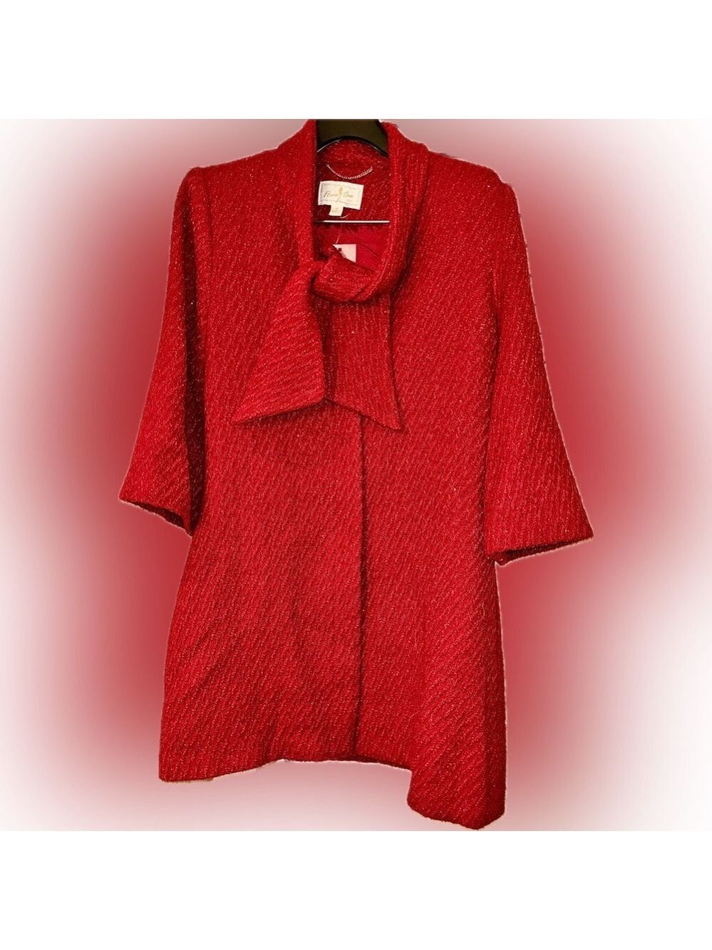 Chic Red and Metallic Gold Pea Coat with Built in Scarf